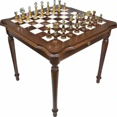 Staunton XL IV Set: Schaaktafel van Hout en Carrara Marmer & Schaakspel in Hout en Messing