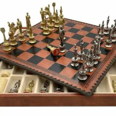 Napoleon II Set Schaakbord in Kunstleer & Schaakspel in Massief Metaal