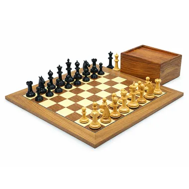 Ensemble « The Bath » : échiquier érable et noyer avec jeu d'échecs en ébène et coffret