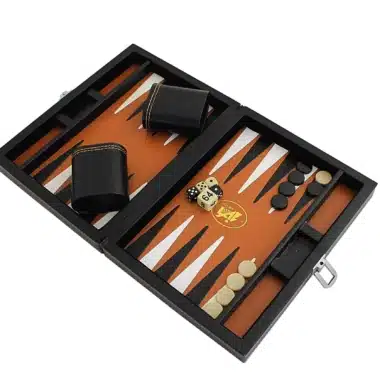 Opvouwbaar Magnetisch Reis-Backgammon in Italiaans Bruin Kunstleer