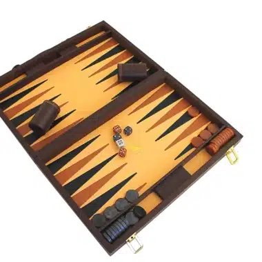 Backgammon van Bruin Italiaans Kunstleer, Opvouwbaar en Magnetisch Reisspel