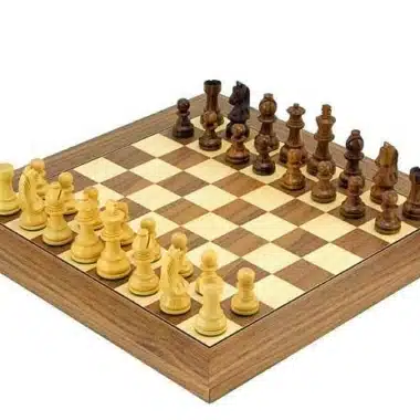 Deluxe Set Klein Schaakbord van Esdoorn en Notenhout & Schaakspel van Rozenhout en Buxushout