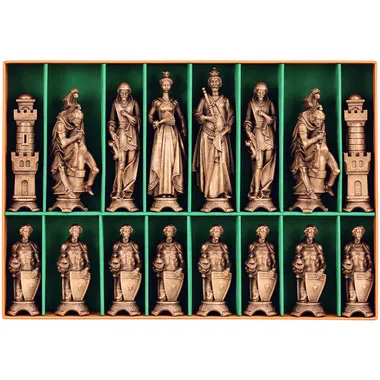Schaakspel "Renaissance Gebruind en Gewreven met Was" van Massief Alpenhout Traditioneel Gesneden