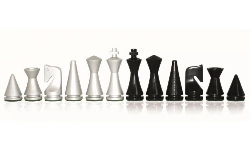 Schaakspel "Modern Piramide" in Zwart-Wit Gelakt Hout - Afbeelding 6