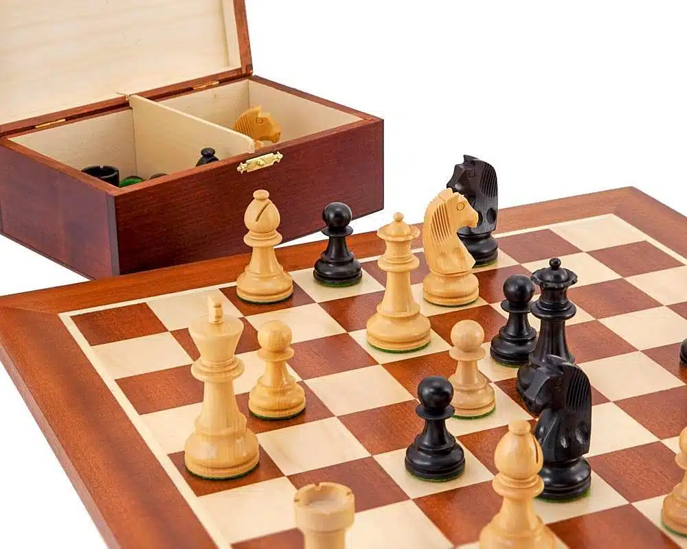Championship II Schaakbord van Mahonie- en Esdoornhout, Schaakspel in Buxushout en Geëboniseerd Buxushout & Opbergkist van Berkenhout - Afbeelding 2