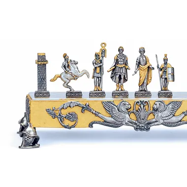 Set "Romeinse Rijk" Schaakbord en Schaakspel in Brons, Onyx en 24-Karaats Goud