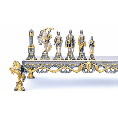Set "Florentijnse renaissance, XVe eeuw", schaakbord en schaakspel in brons, onyx en 24-karaats goud