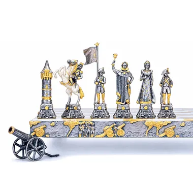 Set "Napoleon Bonaparte" Schaakbord en Schaakspel in Brons, Onyx en 24-Karaats Goud
