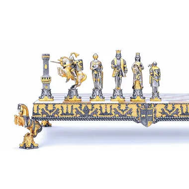 Set "Hendrik II van Engeland" Schaakbord en Schaakspel in Brons, Onyx en 24-Karaats Goud