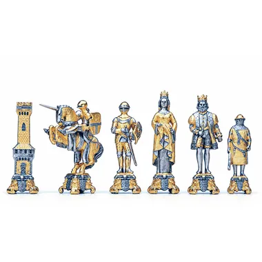 Set "Koning Arthur en Guinevere" Schaaktafel en Schaakspel in Brons, Onyx en 24-Karaats Goud