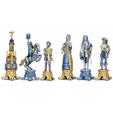 Set XL "Lodewijk XIV de Zonnekoning" Rechthoekige Schaaktafel en Schaakspel in Brons, Onyx en 24-Karaats Goud