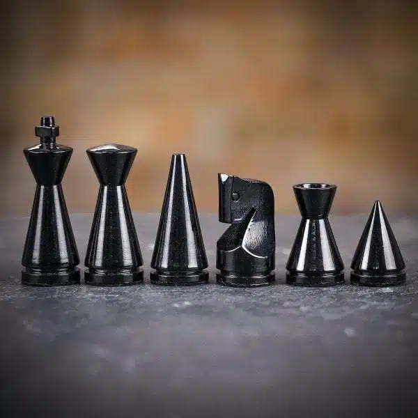 Schaakspel "Modern Piramide" in Zwart-Wit Gelakt Hout - Afbeelding 3