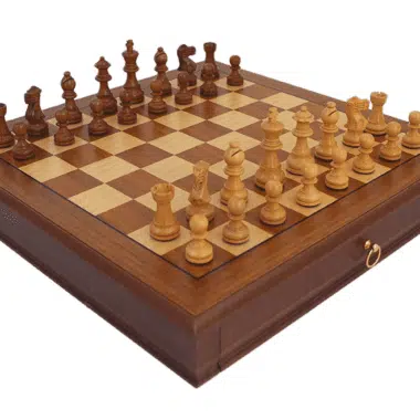 Set "Tilleul Small" Schaakbord van Notenhout met Opbergla & Staunton Schaakspel in Hout