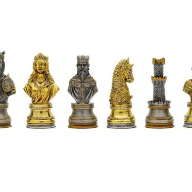 Schaakspel van Tin met Goud- en Zilverplating, Middeleeuws Borstbeeld