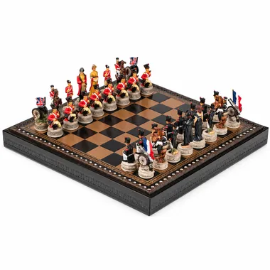 Schaakspel Slag bij Waterloo III, Engelse en Franse stukken tegenover elkaar op het bord