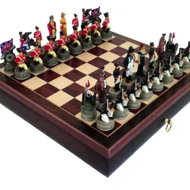 Set Slag om Waterloo II Schaakbord van Rozenhout met Opbergla & Handgeschilderd Schaakspel in Kunsthars