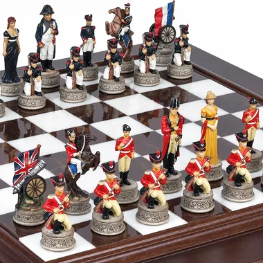 Slag bij Waterloo-stukken in detail, beschilderde soldaten en vlaggen