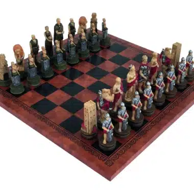 Set Gladiatoren Schaakbord in Kunstleer en Handgeschilderd Resin Schaakspel