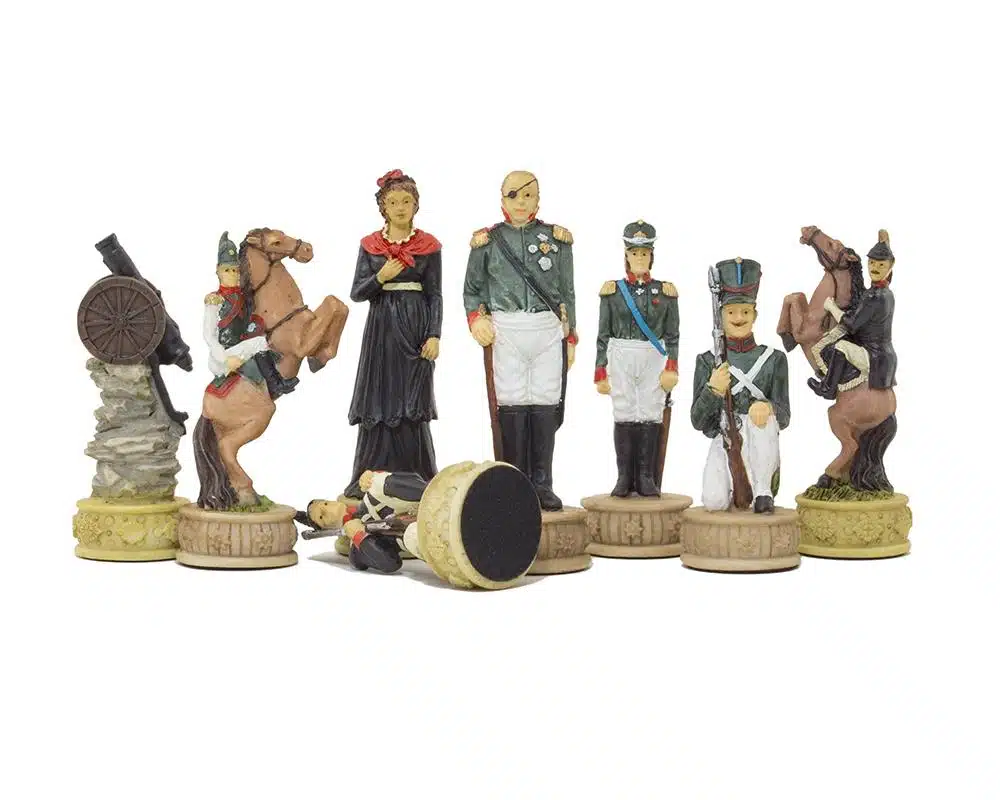 Napoleon Russische Veldtocht II Set Schaakspel in Kunsthars en Kunstleren Schaakbord Zwart - Afbeelding 16