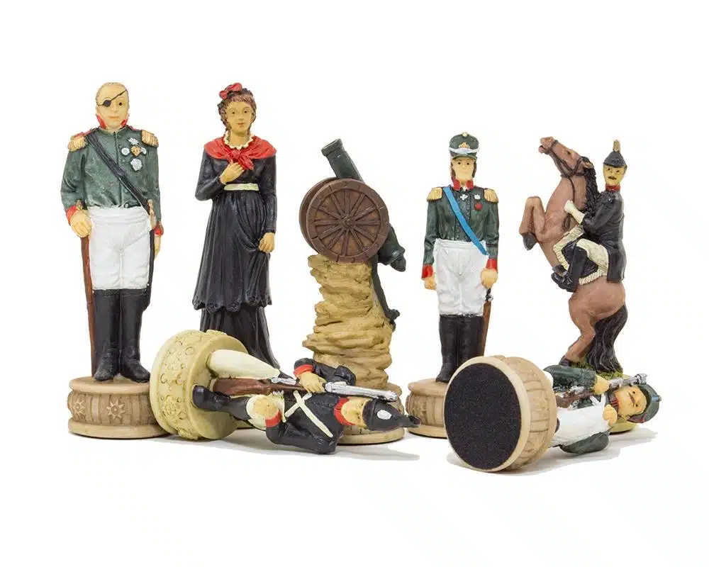 Napoleon Russische Veldtocht II Set Schaakspel in Kunsthars en Kunstleren Schaakbord Zwart - Afbeelding 15