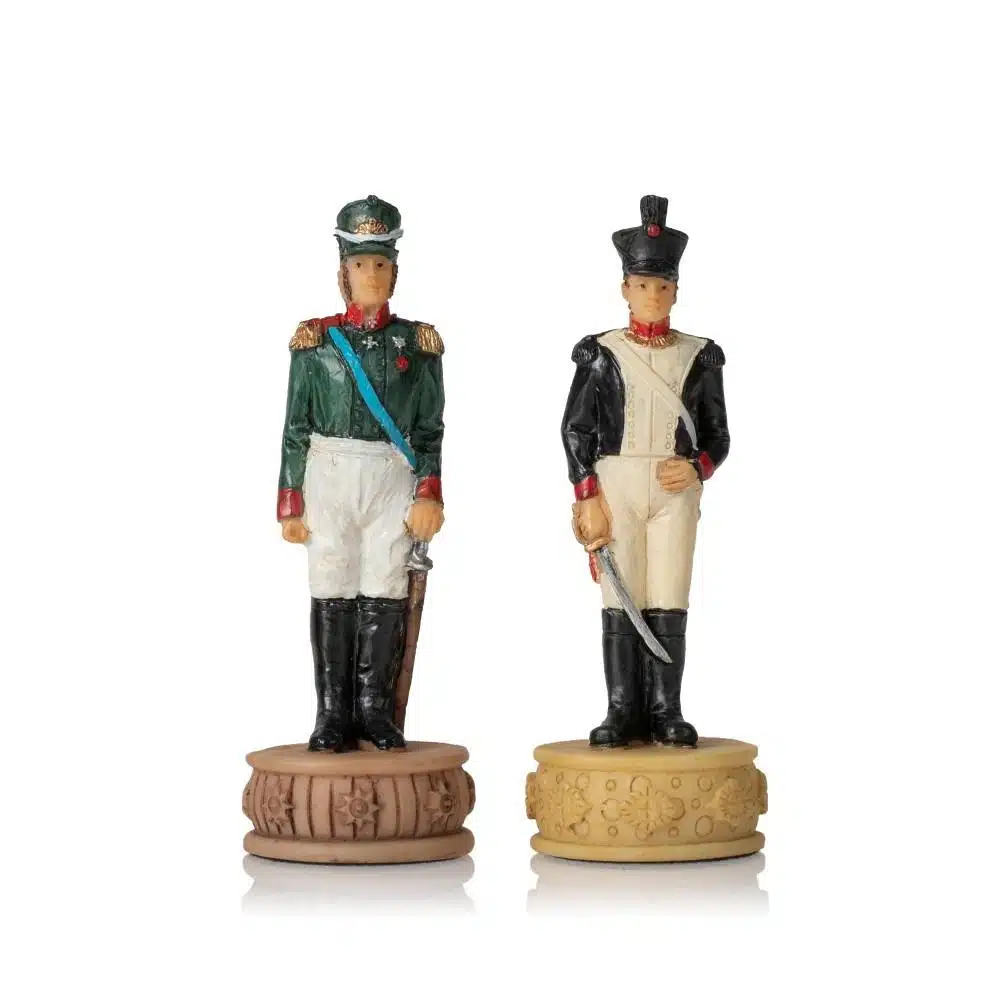 Napoleon Russische Veldtocht II Set Schaakspel in Kunsthars en Kunstleren Schaakbord Zwart - Afbeelding 21