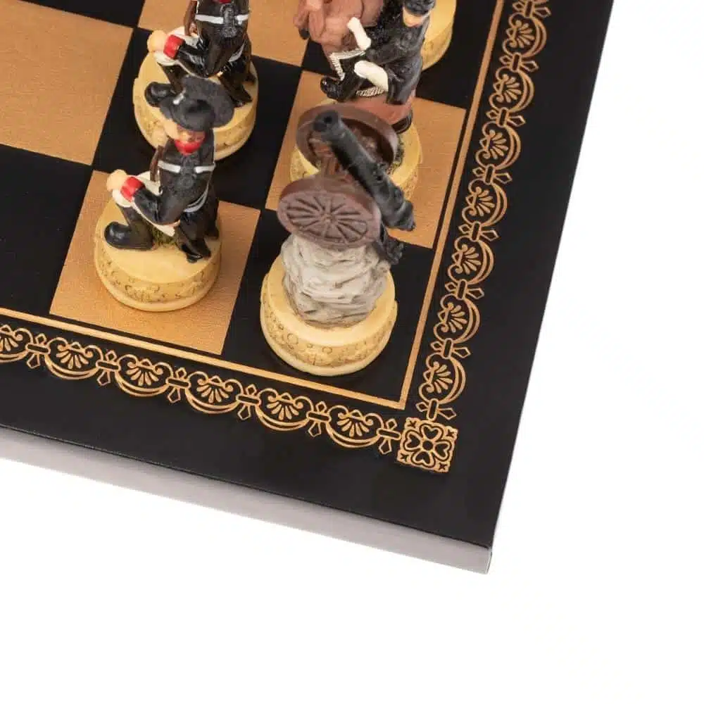Napoleon Russische Veldtocht II Set Schaakspel in Kunsthars en Kunstleren Schaakbord Zwart - Afbeelding 13