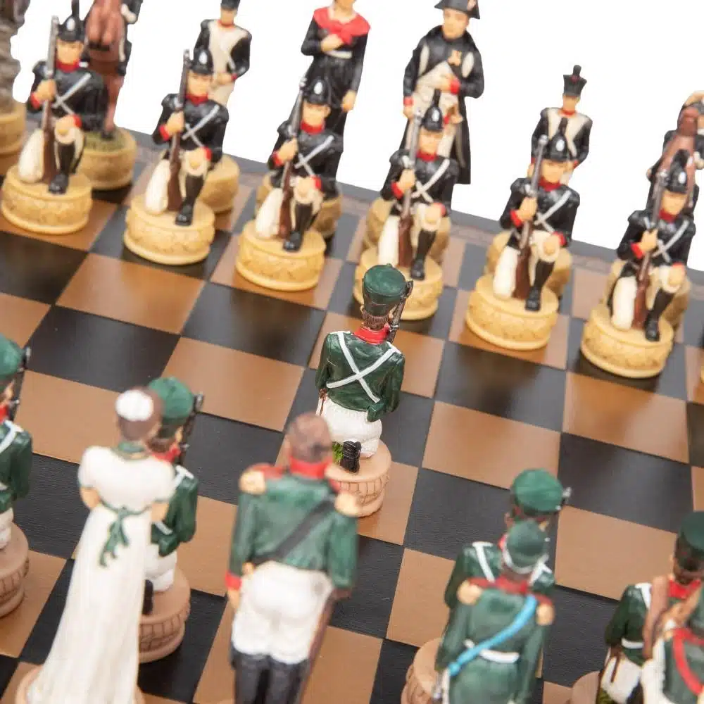 Napoleon Russische Veldtocht II Set Schaakspel in Kunsthars en Kunstleren Schaakbord Zwart - Afbeelding 6