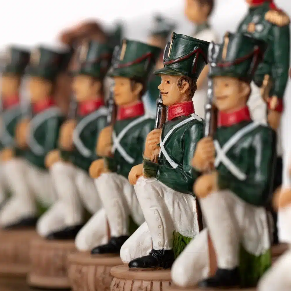 Napoleon Russische Veldtocht IV Schaakspel in Hars met Groen Kunstleren Schaakbord - Afbeelding 4