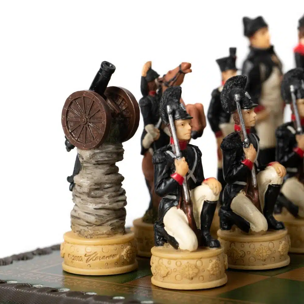 Napoleon Russische Veldtocht IV Schaakspel in Hars met Groen Kunstleren Schaakbord - Afbeelding 8