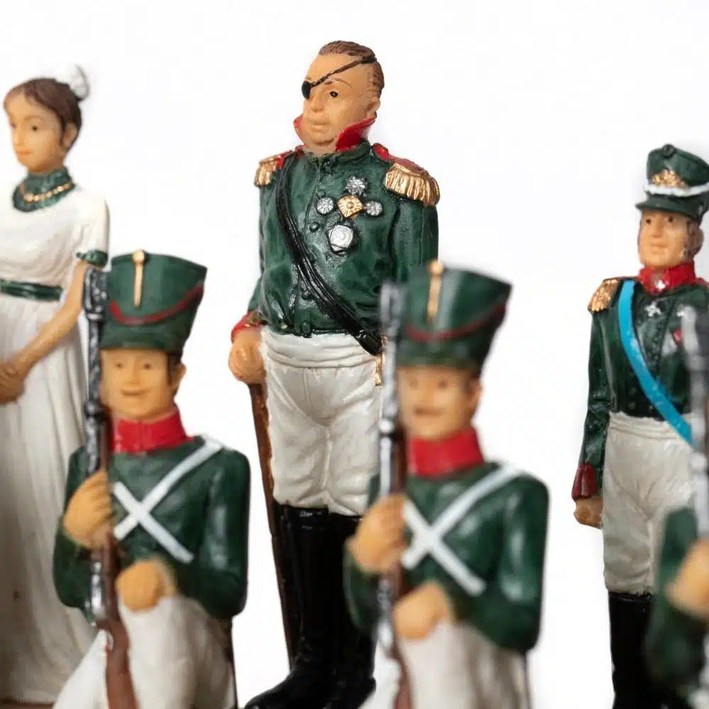 Napoleon Russische Veldtocht IV Schaakspel in Hars met Groen Kunstleren Schaakbord - Afbeelding 5