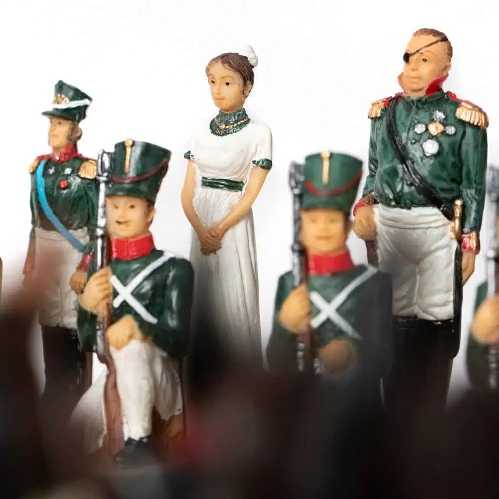Napoleon Russische Veldtocht IV Schaakspel in Hars met Groen Kunstleren Schaakbord - Afbeelding 6