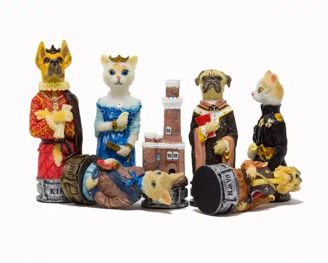 Set Honden en Katten Schaakbord in Kunstleer en Schaakspel in Hars - Afbeelding 9