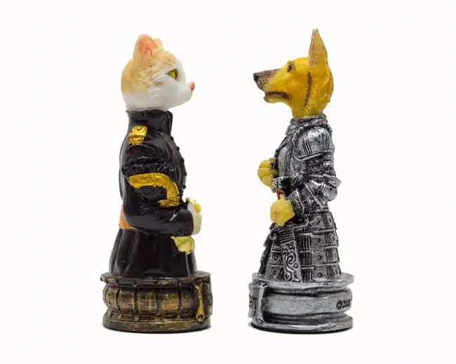 Set Honden en Katten Schaakbord in Kunstleer en Schaakspel in Hars - Afbeelding 7