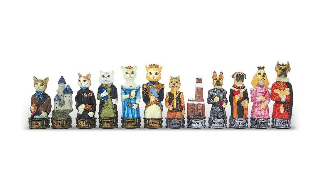 Set Honden en Katten Schaakbord in Kunstleer en Schaakspel in Hars - Afbeelding 6