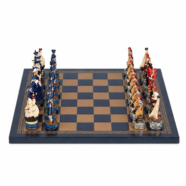 Compleet Pirates III schaakspel op blauw-gouden kunstleren bord