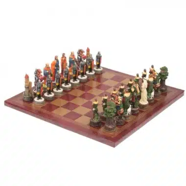 Set Robin Hood Schaakbord in Kunstleer & Handgeschilderd Schaakspel in Hars