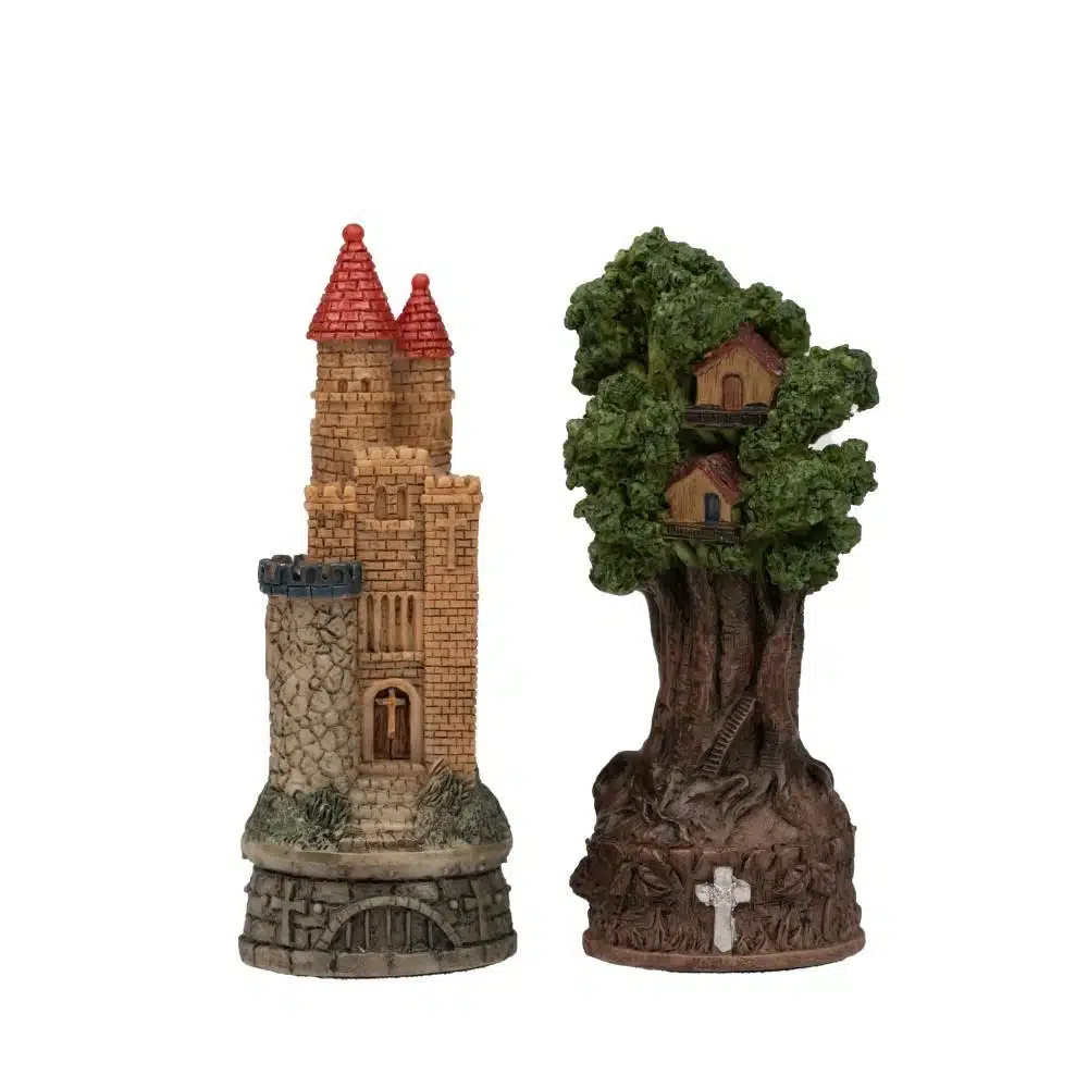 Set Robin Hood Schaakbord in Kunstleer & Handgeschilderd Schaakspel in Hars - Afbeelding 17