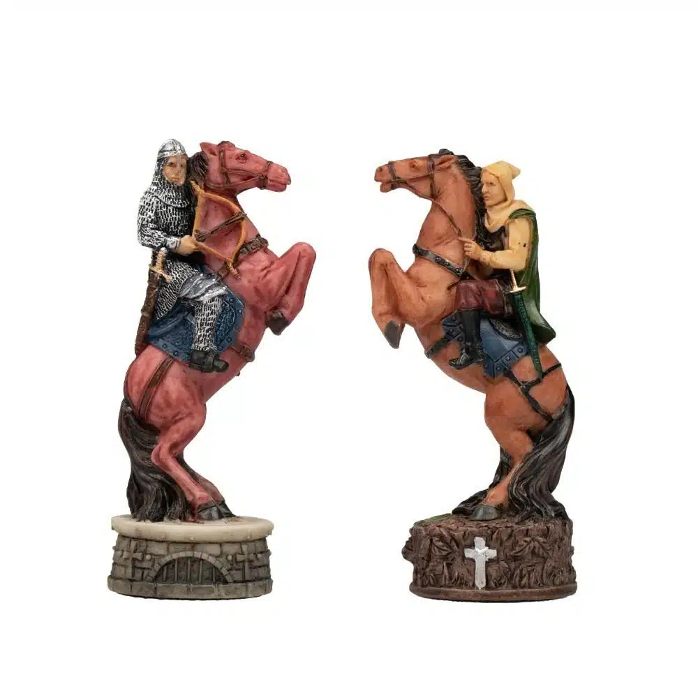 Set Robin Hood Schaakbord in Kunstleer & Handgeschilderd Schaakspel in Hars - Afbeelding 14