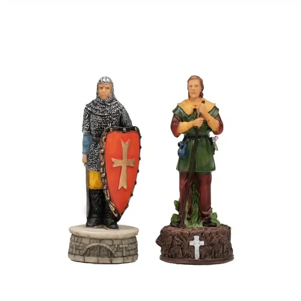 Set Robin Hood Schaakbord in Kunstleer & Handgeschilderd Schaakspel in Hars - Afbeelding 13