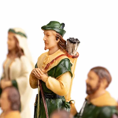 Robin Hood-stuk van handbeschilderde hars, detail van het personage