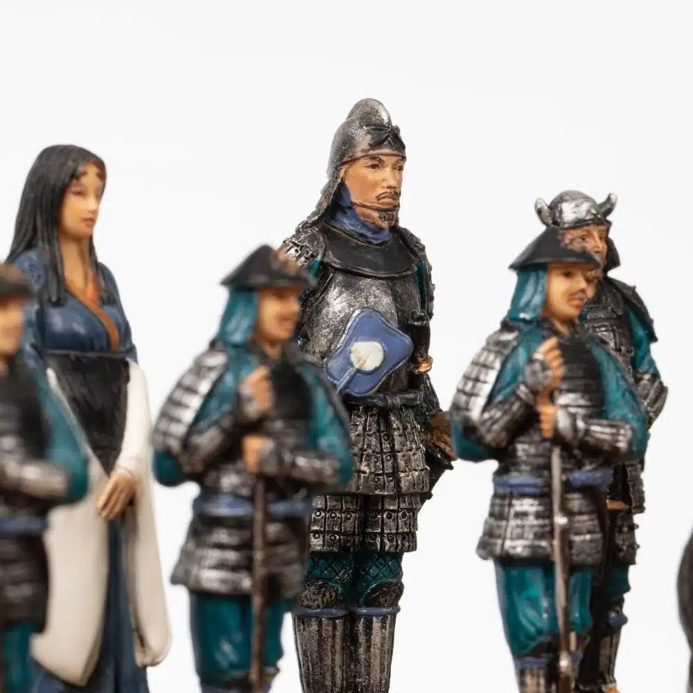 Samurai Set Schaakbord Opbergkist in Kunstleer en Handbeschilderd Schaakspel van Hars - Afbeelding 7