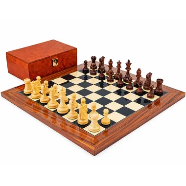 Supreme set compleet: schaakbord, stukken van rozenhout en wortelhouten kist