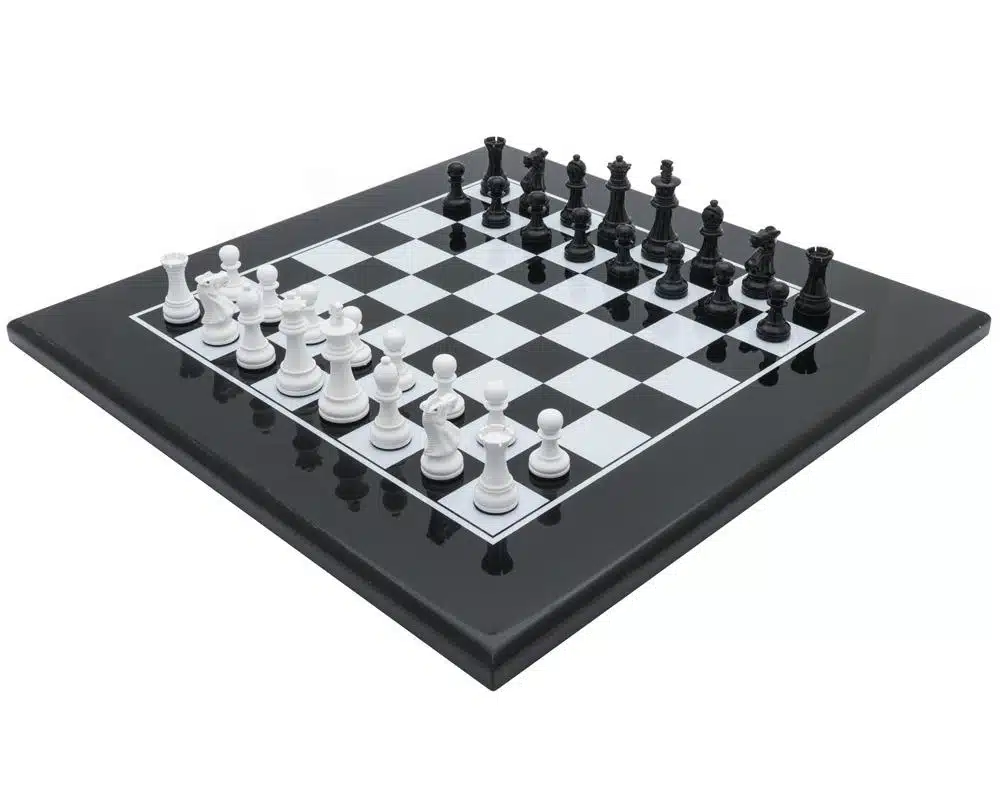 Compleet Modern Schaakspel Zwart-Wit in Hout