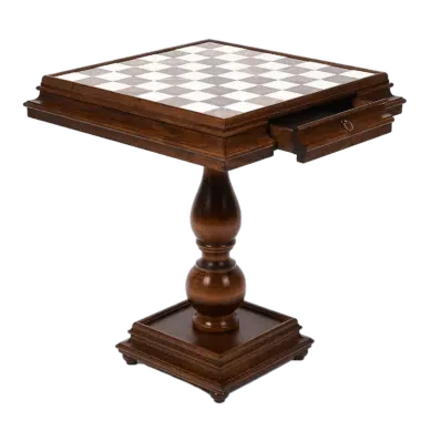 Luxe Schaaktafel met Opbergla in Beukenhout en Speelvlak in Carrara-marmer en Toscaans Albast