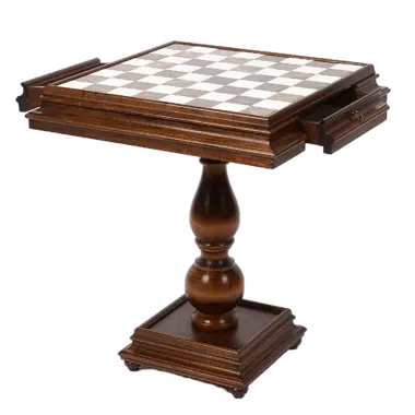 Luxe schaaktafel van beukenhout, geopende opbergla, zijaanzicht