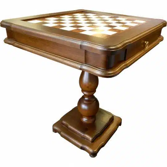 Klassieke Schaaktafel met Opbergvak in Bruyèrehout en Beukenhout