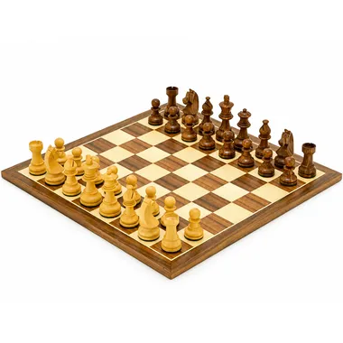 Academy Medium set: schaakbord van notenhout en esdoorn met stukken van rozenhout