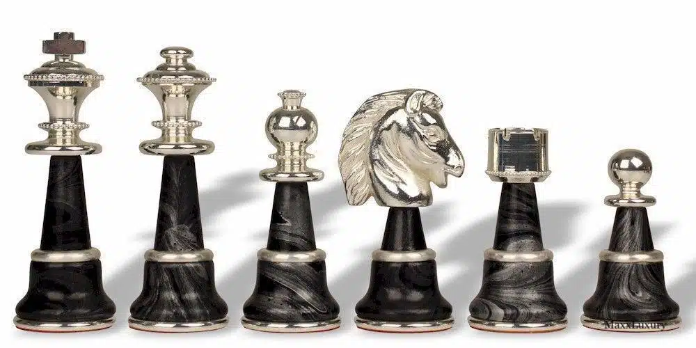 Schaakspel van Hout en Massief Messing, Verguld en Verzilverd Staunton Fantasy XL - Afbeelding 4