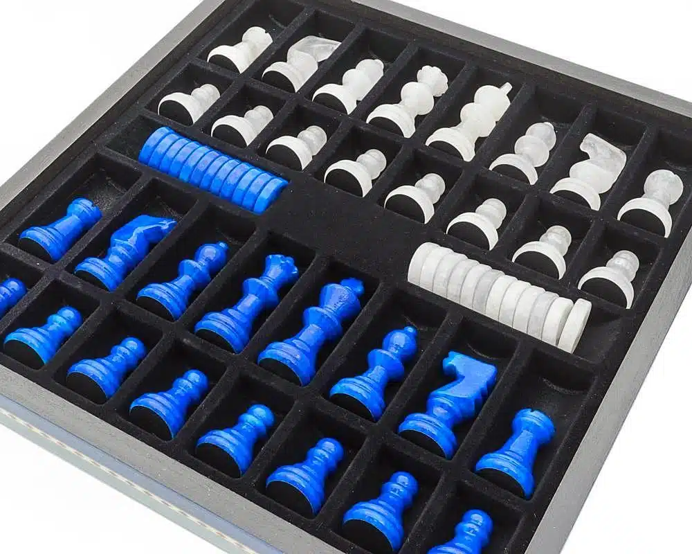 Blauw-witte Set Schaakbord en Schaakspel in Antiek Marmer met Opbergkist - Afbeelding 6