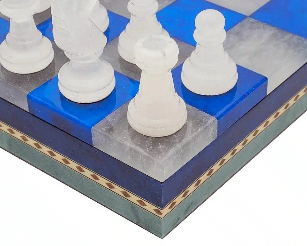 Blauw-witte Set Schaakbord en Schaakspel in Antiek Marmer met Opbergkist - Afbeelding 4